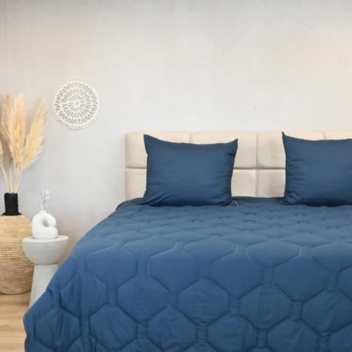 HappyBed [All-Year 160x200 - Doppelbettdecke - Waschbare Bettdecke ohne Bezug - Bedruckte Bettdecke ohne Bezug - Spannbettdecke mit Druck - Mikrofaser - Dunkelblau