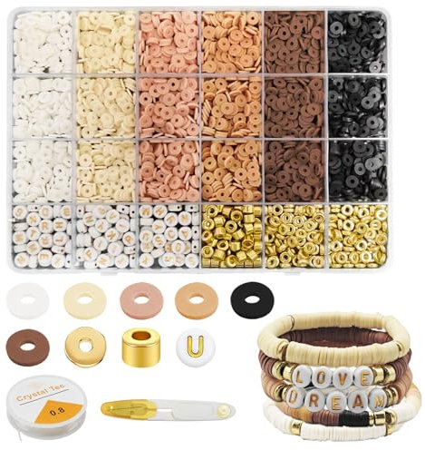 Mooshy Perlen für Armbänder - 2414 Stück Polymer Clay Perlen, 6mm, Armbänder Selber Machen mit Buchstaben für Halsketten und Freundschaftsarmbänder