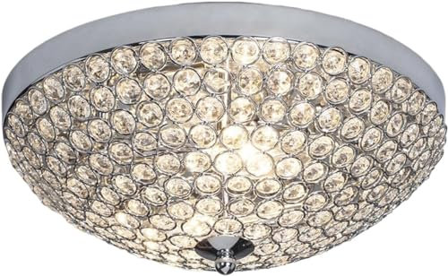 SANGPAO Modern Light Luxury Round Crystal Ceiling Bathroom Light Chrome Crystal Flush Mount Ceiling Light Bowl Shade Foyer Entry Hallway Light Fixtures For Kitchen Island Laundry Porch