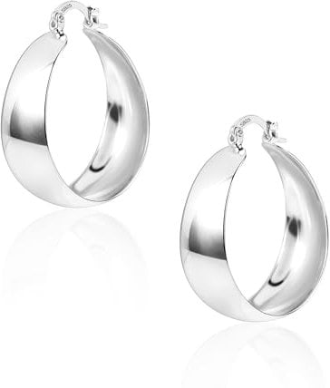 ALEXCRAFT Chunky Große Ohrringe Silber 925 Creolen Breit Damen für Frauen Freundin Mama Mädchen