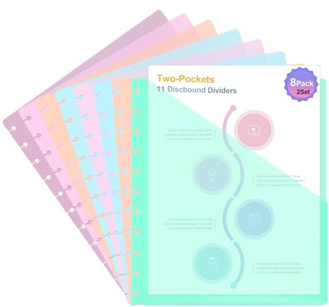 Trennblätter in Briefgröße, 2 Taschen, passend für 21,6 x 27,9 cm, Papier-Disc-Notizbuch mit Taschen, 11 Disc-Folder, Disc für Büro, Zuhause, Schule, 16 Stück