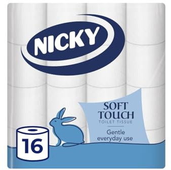 Nicky Soft Touch, 16 Rolls of Toilet Tissue, 2-Ply | 190 Sheets per Roll, Extra Gentle White and Soft Tissue, Modern Embossing, Easy Opening, 100% FSC Certified Paper