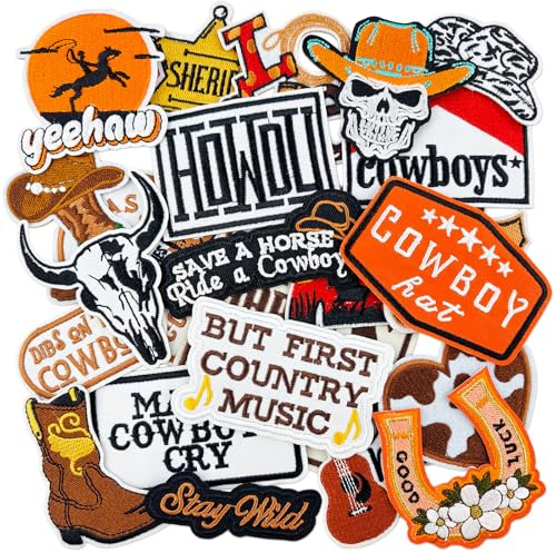 23PCS Western Iron On Patches Cowboy Embroidered Patches for Hats Jackets Backpacks Clothing