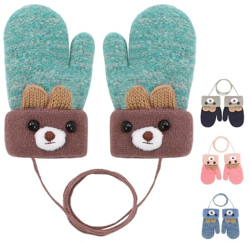 Becellen Fäustlinge Baby, Warme Weiche Kleinkind Strickhandschuhe mit Schlüsselband Niedliche Cartoon-Musterdesign Fäustlinge Baby Doppelt Winter Handschuhe für 0-3 Jahre Jungen Mädchen