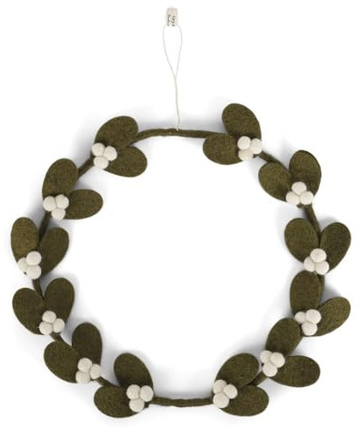 Gry & Sif Türkranz, Mistelzweigkranz, Filzdekoration, Handmade, Fairtrade, Kranz zum aufhängen als Weihnachtsdeko, Geschenkidee, Zeitlose Dekoration, Wohndeko (25cm)