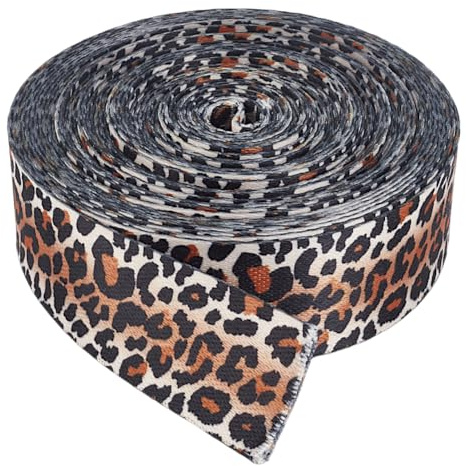 DELORIGIN 9,1 m Polyester-Gurtband, 3,8 cm, Leopardenmuster, Polyester-Gurtband, Gepard, Ripsband für Tasche, Handtasche, Stoffriemen, Dekoration, Reparatur, Stirnbänder, Basteln, Hundeleinen,