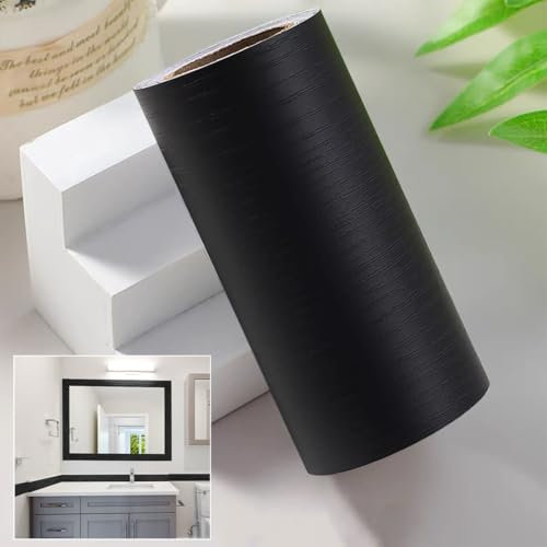 10 M Black Wood Grain Wallpaper Border,Mirror Frame Peel and Stick,Removable PVC Waterproof Border Wall Decor for Bedrooms,Kitchens,Bathrooms,Tiles(32.8 Ft by 3.94 Inches)