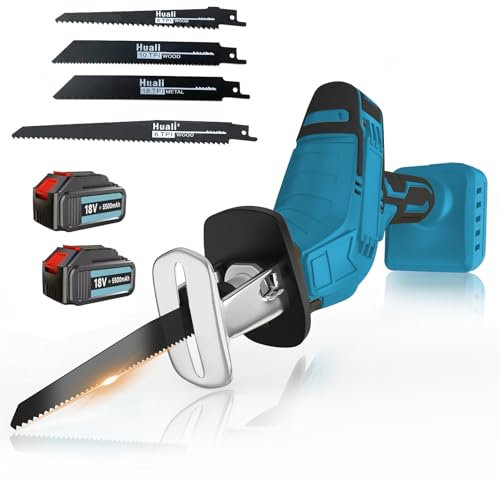 Reciprocating Saw, Compatible with Makita 18V Battery, w/ 2 x 5.5Ah Battery, 4X Saw Blades,0-3000RPM Variable Speed Reciprocating Saw, for Fast Cuts in Wood, Metal & Plastic