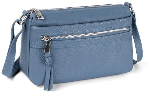 befen Echtleder Handtasche Damen Mittelgroß, Crossbody Bag Leder RFID-Blockierung Handytasche zum Umhängen, Moderne Kleine Umhängetasche Damen mit Verstellbar Schultergurt, Hellblau
