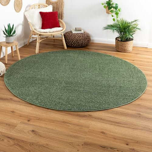Steffensmeier Kurzflor Teppich Cambridge, Wohnzimmer, Schlafzimmer, in Grün, Größe: Rund Ø 100 cm