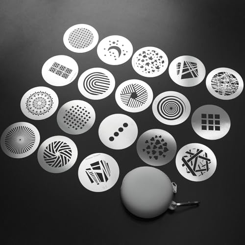 Kit de 18 Gobos ronds pour snoot optique, 66 mm, motifs de plaque métallique pour fixation de projecteur, compatible avec Godox BFP/OT1/OT1 Pro/II/Westcott Optical Spot/Aputure SE, pour portraits