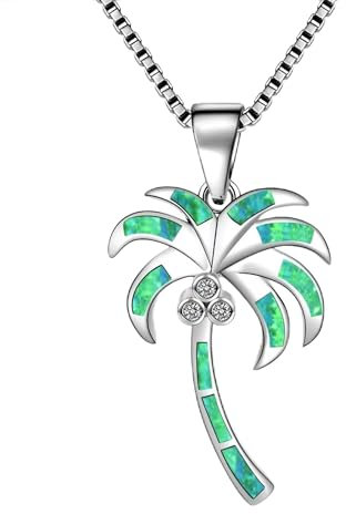Collier avec Pendentif Palmier en Opale de feu Verte d'Hawaï en Argent rempli pour Femmes et Filles