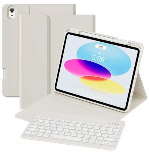 GKABXY Étui avec clavier pour iPad A16 11e génération 2025/10e génération 2022 (11/10,9), coque arrière en TPU souple avec porte-stylo, clavier magnétique amovible, pour iPad 11/10 génération, blanc