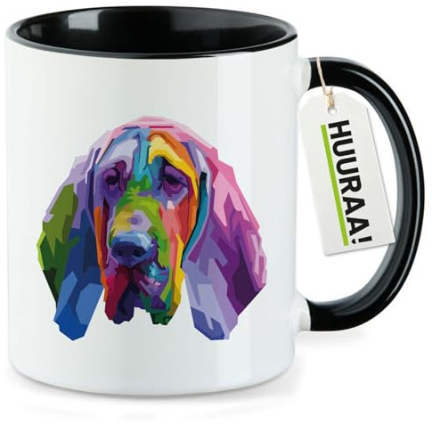 Huuraa Kaffeetasse Bloodhound Colorful Geschenk 330ml Schwarz Bloodhound Präsent