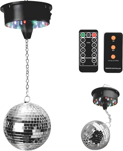 Discokugel 12 cm mit Motor und LED, Rotierende Spiegelkugel mit 18 LED-Perlen, Batterie betrieben, Disco Ball mit Metallöse, Discokugel Deko für Partys, Discos, Clubs, Bars und Events
