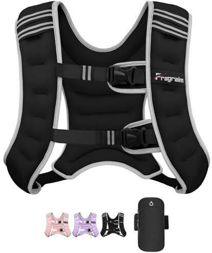 Fragraim Gewichtsweste für Damen und Herren – 12 kg Gewichtsweste mit reflektierenden Streifen, abnehmbare Handytasche, ideal für Gehen, Krafttraining, Laufen, Workout, Cardio – Schwarz