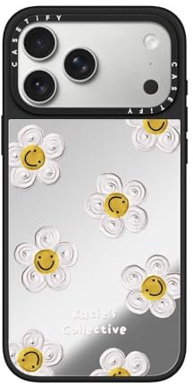 CASETiFY Spiegel für iPhone 17 Pro Max Hülle [Reflektiert/MagSafe-kompatibel/Schutz vor Stürzen aus 1,5 m Höhe] - Daisy by Katie's Colective - Silver on Black