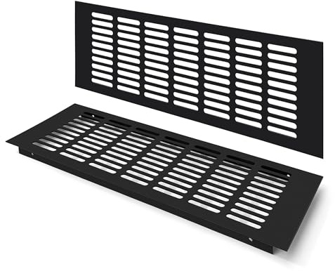 Rejilla de Ventilación, Aleación de Aluminio Negro Metalica Rectangular de 400 x 150mm con Tornillos para Armario Estufa Zapatos Gabinete Fregadero Cocina Baño (2 Piezas/Negra)