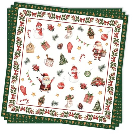 40 Stück Servietten Weihnachten 33x33cm, Weihnachtsservietten Mit Festlichen Motiven, Weihnachts Servietten, Perfekte Tischdeko Weihnachten & Nachhaltige Weihnachtsdeko Tisch