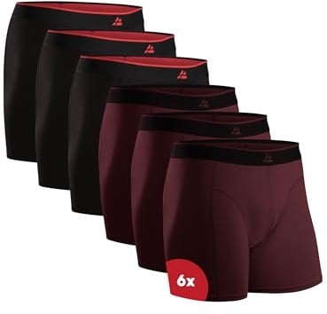 DANISH ENDURANCE Men's Bamboo Boxers, Comfortable, Breathable Underwear, Tagless, Optional Open Fly, 6 Pack Multicolour (3xBlack, 3xBordeaux) XXL