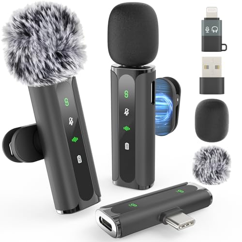 ZOOYAUE Kabelloses Lavalier Mikrofon, Mikrofon Handy für iPhone/Android/PC | 2,4-GHz, Mini Ansteckmikrofon mit Rauschunterdrückung, Stummschaltung und Hallfunktion für Vlogging, TikTok, YouTube