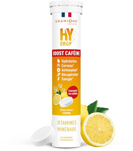 Electrolyte - Hydratation - Hydrop - 20 Pastilles - Cafeine Citron | Boost Energetique, Pastilles Effervescentes, Riches en Vitamines et Minéraux, Vitamine C, Récupération, Hydratation