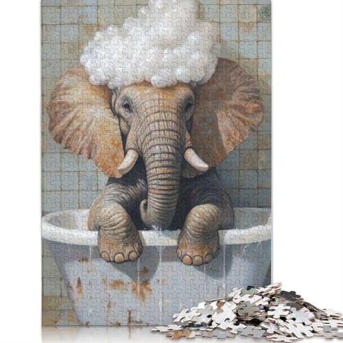 Kreative Puzzles 1000 Teile, Elefant in einer Badewanne, rechteckige Puzzles, pädagogisches Spielzeug, Geschenk für Erwachsene, 1000 Teile (75 x 50 cm)