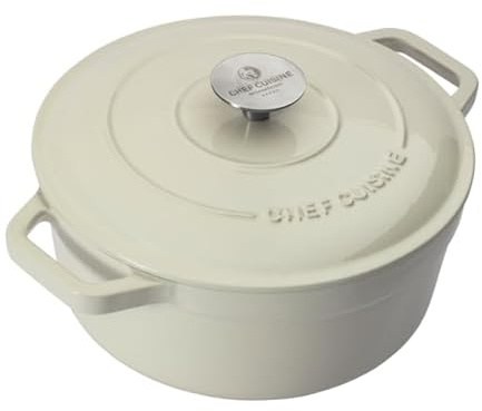 CHEF CUISINE Chef Cuisine Bräter mit Deckel Gusseisen Ø 24 cm – emailliert innen & außen, 3,5 L, Edelstahlknauf, für Herd & Backofen bis 350 °C, gleichmäßige Wärmeverteilung, beige