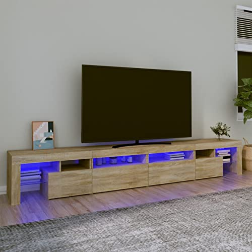Amorsee Mueble para TV de 260 cm, Mueble de TV con iluminación LED, Muebles de Salón, Aparador TV Salón, Mueble TV Salon, Diseño Moderno, Elegante, Roble Sonoma 260x36,5x40 cm