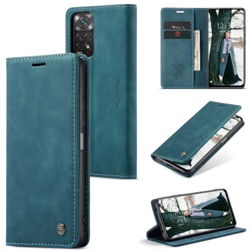Sojlecyu Coque pour Xiaomi Redmi Note 11/ Note 11S Case à Rabat Pochette Portefeuille Etui Premium en Cuir PU Flip Case Housse Protection Fermeture Magnetique Case for Redmi Note 11/Note 11S,Bleu Vert