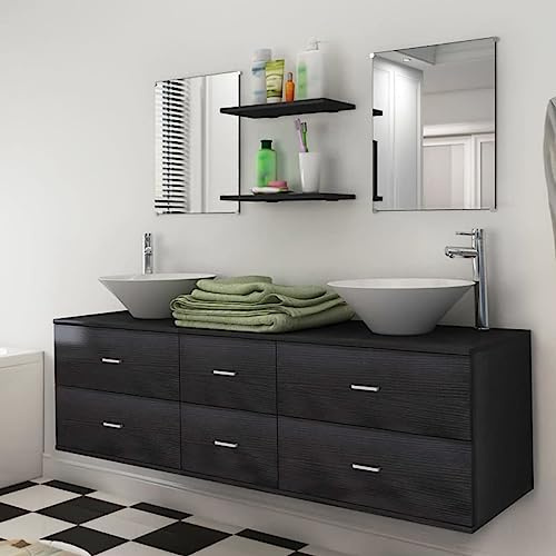 Fangmaliuyun 150 cm Badmöbel Set Schwarz mit Doppel-Waschbecken und Wasserhahn aus Messing Modernes Design Robust und Langlebig für Badezimmer Gäste-WC und Gästebad