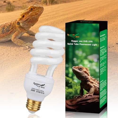 Reptile UVB Lampe 26W 10.0 UVB Licht Terrarien Leuchte für Wüste Reptilien | E27 30% UVA + 10% UVB Leuchtmittel Reptile Kompakte UVB Lampe für Terrarium Schildkröten Bartige Drachen Eidechse Chamäleon