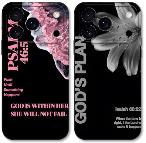 2 Pack Jesus Bible Verses Phone Case for iPhone 17 Pro 6.3, Jesus Famous Quotes Lily Pattern Aesthetic Design Cases Soft Silicone TPU Slim Shockproof Protective Bumper Phone Cover for Women Children
