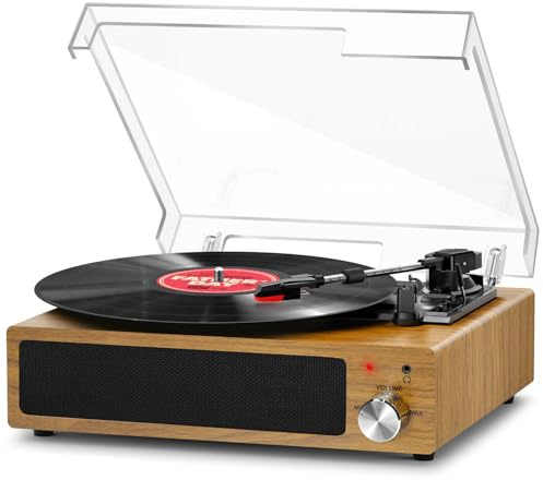 Giradischi Vinile, FYDEE Lettore Dischi in Vinile Vintage con 2 Altoparlanti Integrati, 3 Velocità 33/45/78 Giri, Ricevitore Bluetooth, Contrappeso Regolabile, Auto-Stop, RCA/AUX/Cuffie, Marrone