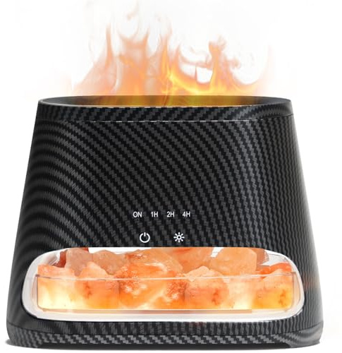SALKING 2-in-1 Ultrasonic Essential Oil Diffuser & Himalayan Salt Lamp, Aromatherapy Diffuser Cool Mist Humidifier with Auto Off Function, Pure Himalayan Pink Salt Rock, 150ml (Carbon Black)