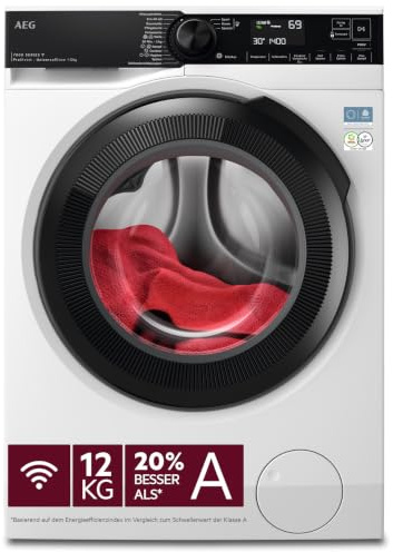 AEG Serie 7000 WiFi Waschmaschine 12 kg, ProSteam Dampfprogramm LR7AMZ412FL | XXL 12 kg Pflegetrommel, A-20%, Schublade für PODS, Dampf für weniger Bügelaufwand, Appsteuerung, Mengenautomatik, 1400 U/min