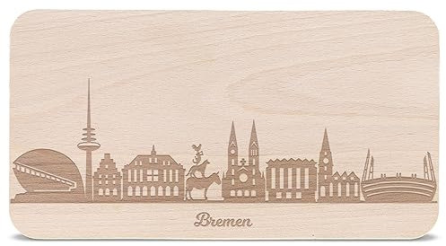 GRAVURZEILE Frühstücksbrettchen mit Gravur - Skyline Bremen - Schneidebrett Vesperbrett Brotzeitbrett - 100% Buchenholz - Geschenk für Stadtverliebte - Ideal als Souvenir & Andenken