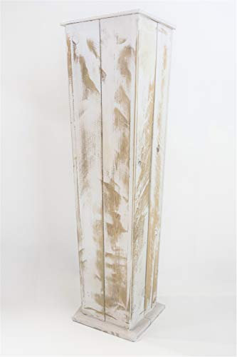 Macetero Alto Blanco Vintage Sam, Macetero Alto, Blanco Vintage, Madera de Pino, 25x27,5x98x15cm. Incluye Imán Personalizable de Regalo.