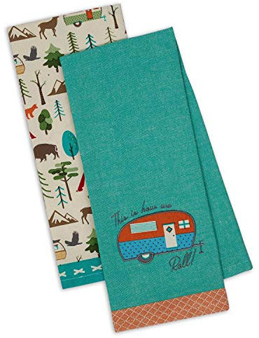 Design Imports DII Happy Camper How We Roll Geschirrtücher - Set von 2 - Camper verziert - Camper Bedruckt