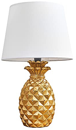 MiniSun | Contemporary Pineapple Design Table Lamp in a Gold Effect Finish with a White Tapered Shade | Table Lamps, Home Décor & Improvement Essential