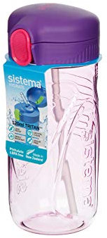 Sistema Hydrate Quick Flip Water Bottle | 520 ml | BPA Free Water Bottle with Straw | Purple