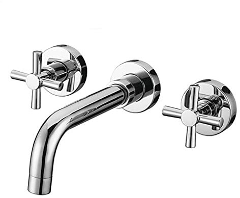 cuivre, mitigeur mural lavabo, robinet salle bain, robinet mural salle bain, robinet lavabo, DoublePoignée, robinet mural lavabo, Trois trous, robinet mitigeur lavabo-Chromage_Siamois