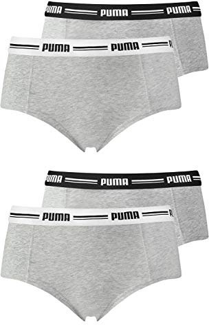 PUMA 4er Pack Damen Pantys Slip Unterwäsche Unterhose Mini Shorts, Farbe:Grau, Wäschegröße:XL, Artikel:-328 Grey/Grey