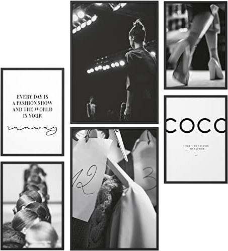 Papierschmiede® Mood Poster Set Coco Runway, Bilder Wohnzimmer Deko Schlafzimmer, 2x DIN A3 (ca. 30x42) und 4x DIN A4 (ca. 21x30), Model Schwarz-Weiß Fashion Catwalk - Wandposter ohne Rahmen