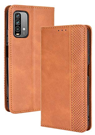Dedux Rétro Coque pour Xiaomi Redmi 9T, Etui Portefeuille en Cuir Fermeture Magnétique Porte Folio pour Cartes. Marron