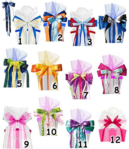 alles-meine.de GmbH für Schultüten - große 3-D Schleife - blau - grün & gelb - 24 cm breit u. 47 cm lang - mit edlen Satin Bändern, Tüll & Bastband - für Geschenke und Zucker..