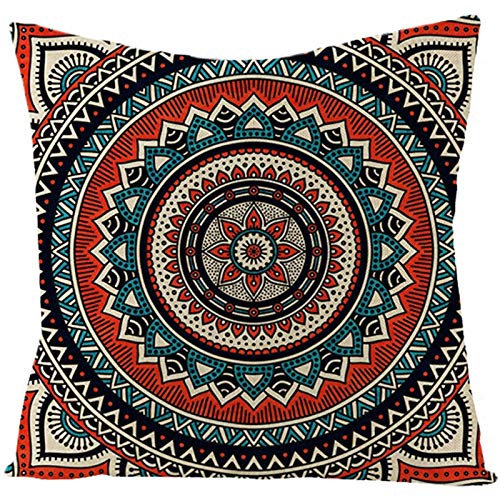 Epinki 40x40cm Zierkissenhülle, Kissenhüllen in Leinen mit Mandala Muster, Quadratische Kissenhülle für Zuhause Autos Wohnzimmer Schlafzimmer Büro Sofa Dekoration - Bunt, Stil 14