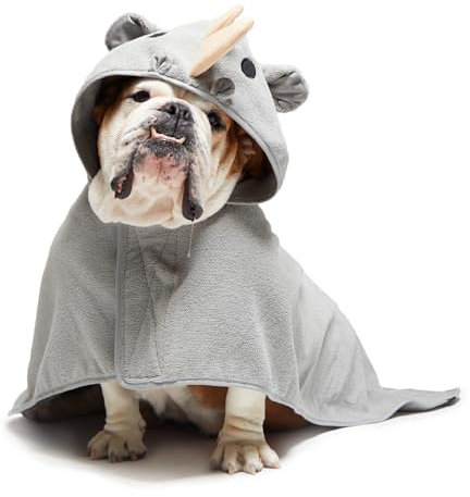 BarkBox Hunde-Bademantel-Handtuch – leicht, super süß, schnell trocknend – Nashorn (Größe M)