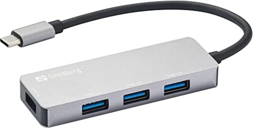 Sandberg USB-C Hub 1x USB 3.0 + 3X USB 2.0 Saver, 4 USB-Anschlüsse: 1xUSB 3.0, 3X USB 2.0, USB-Adapter für PC Laptop Computer, Tragbarer USB-C Hub, Multiport-Adapter ohne Netzteil, Saver