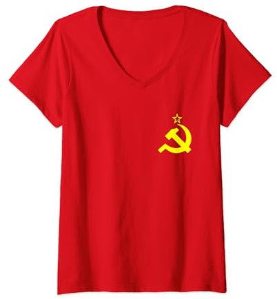 Damen Kommunismus Flagge Kommunistische Flagge Hammer und Sichel T-Shirt mit V-Ausschnitt
